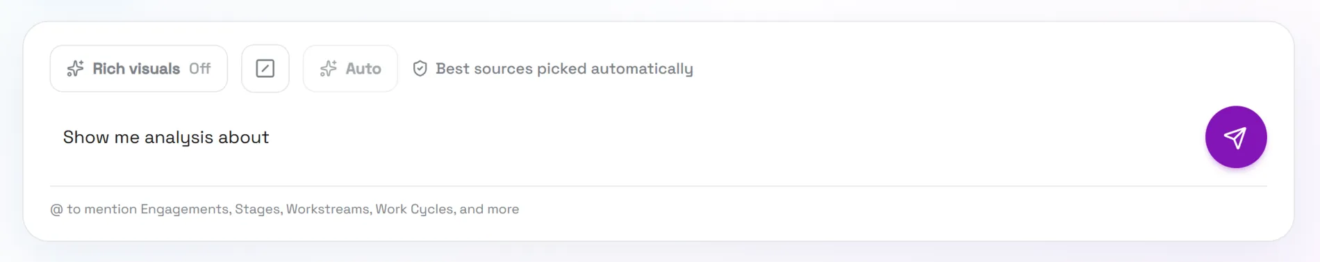 The composer with the typed prompt “Show me analysis about”