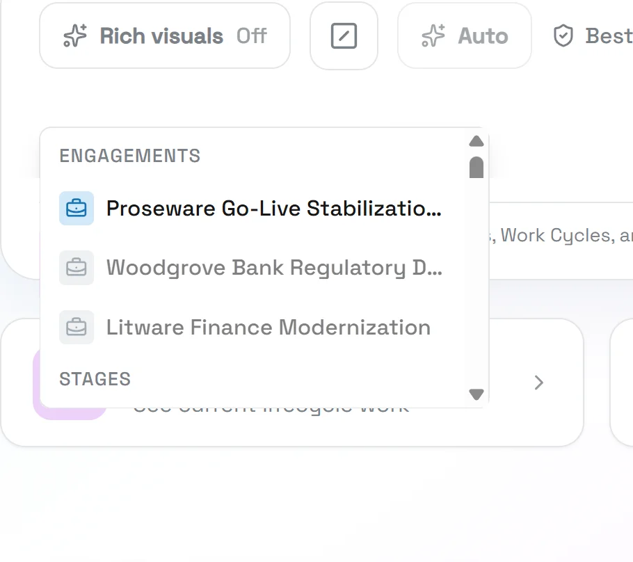 The engagement picker open over the composer