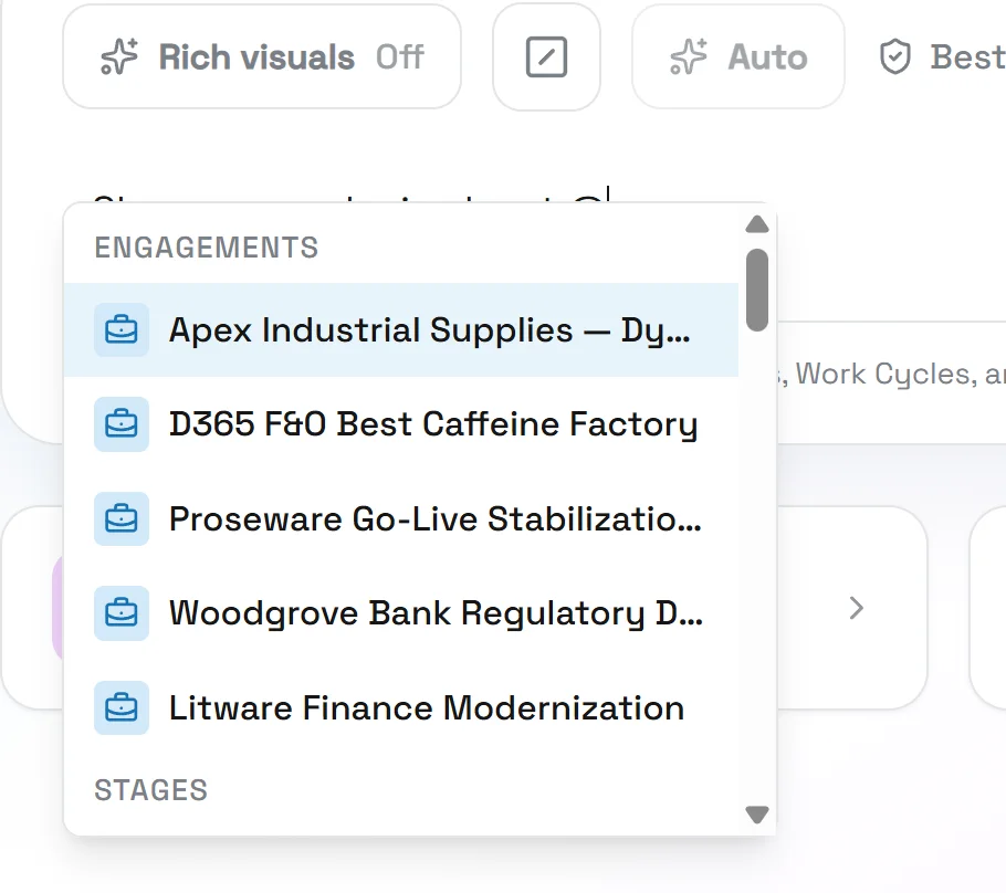 The engagement picker open over the composer