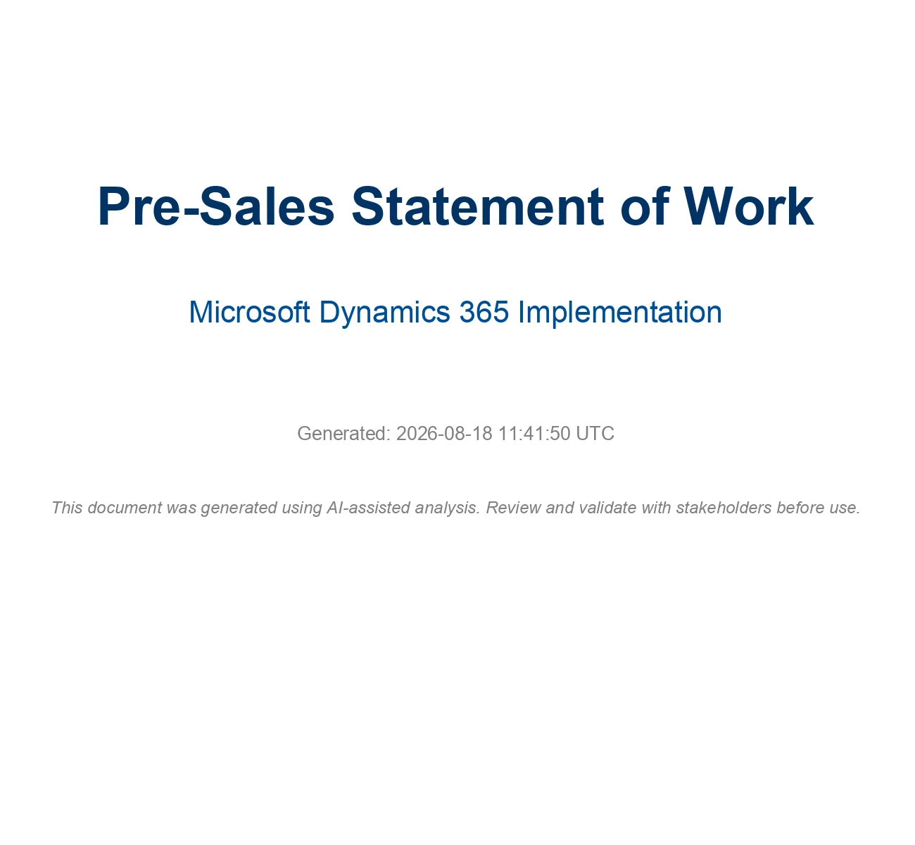 The draft Statement of Work title page with its AI-review note