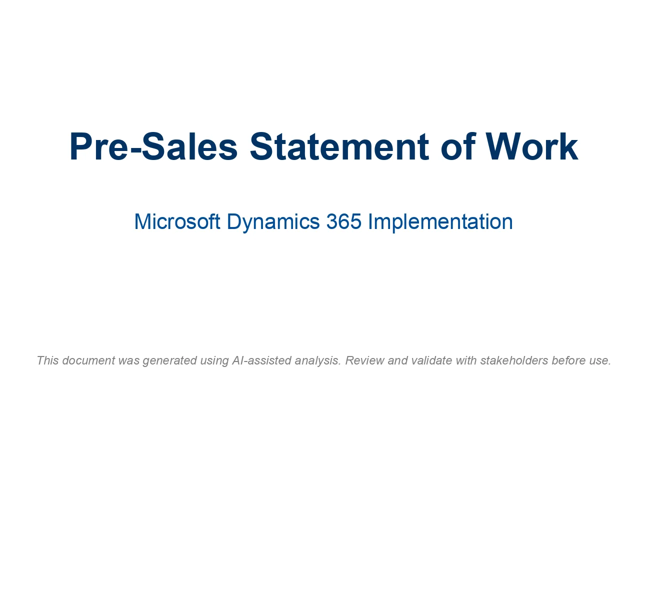 The draft Statement of Work title page with its AI-review note